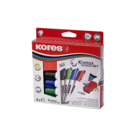 Set 4 Markere whiteboard Kores cu burete magnetic, 3 mm