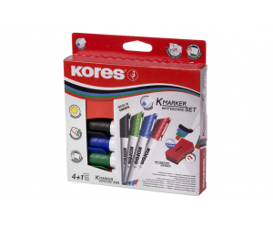 Set 4 Markere whiteboard Kores cu burete magnetic, 3 mm Set 4 Markere whiteboard Kores cu burete magnetic, 3 mm