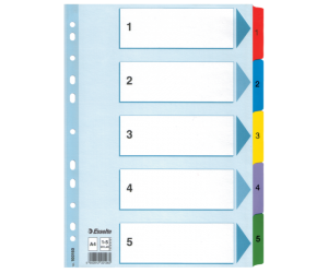 Index Esselte Mylar, carton cu taste laminate, A4, 1-5, multicolor