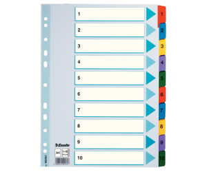 Index Esselte Mylar, carton cu taste laminate, A4, 1-10, multicolor
