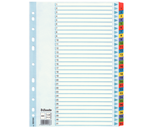 Index Esselte Mylar, carton cu taste laminate, A4, 1-31, multicolor