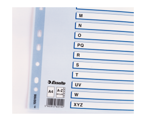 Index Esselte Mylar, carton cu taste laminate, A4, A-Z, multicolor