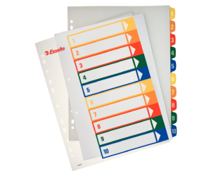 Index Esselte, imprimabil, PP, A4, 1-10, multicolor Index Esselte, imprimabil, PP, A4, 1-10, multicolor