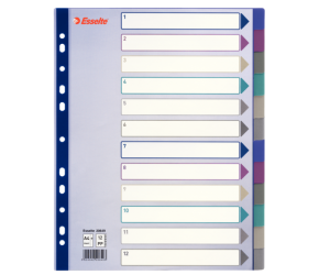 Separatoare Esselte, plastic, A4 MAXI, 1-12, multicolor