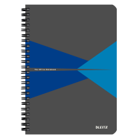 Caiet de birou Leitz Office, carton laminat, coperta flexibila, A5, 90 coli, cu spira, dictando, albastru
