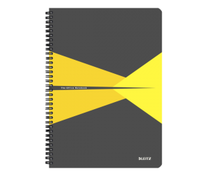 Caiet de birou Leitz Office, PP, A4, 90 coli, cu spira, matematica, galben