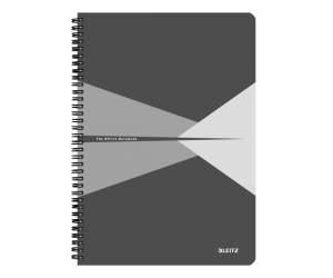 Caiet de birou Leitz Office, PP, A4, 90 coli, cu spira, matematica, gri