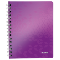 Caiet de birou Leitz WOW, PP, A5, 80 coli, cu spira, matematica, mov 