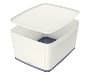 Cutie depozitare Leitz MyBox, cu capac, mare, culori duale, alb-gri