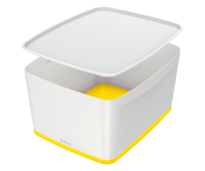 Cutie depozitare Leitz MyBox, cu capac, mare, culori duale, alb-galben
