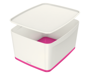 Cutie depozitare Leitz MyBox, cu capac, mare, culori duale, alb-roz