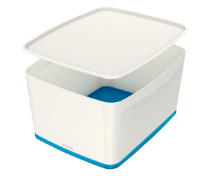 Cutie depozitare Leitz MyBox, cu capac, mare, culori duale, alb-albastru