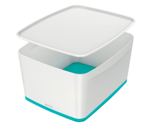 Cutie depozitare Leitz MyBox, cu capac, mare, culori duale, alb-turcoaz