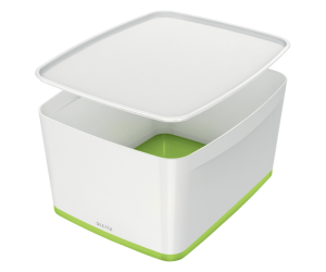 Cutie depozitare Leitz MyBox, cu capac, mare, culori duale, alb-verde