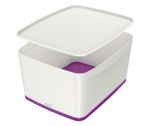 Cutie depozitare Leitz MyBox, cu capac, mare, culori duale, alb-mov