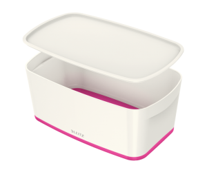 Cutie depozitare Leitz MyBox, cu capac, mica, culori duale, alb-roz