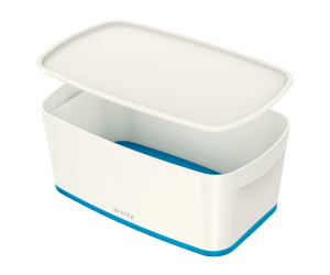 Cutie depozitare Leitz MyBox, cu capac, mica, culori duale, alb-albastru