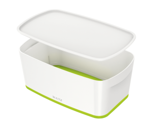Cutie depozitare Leitz MyBox, cu capac, mica, culori duale, alb-verde