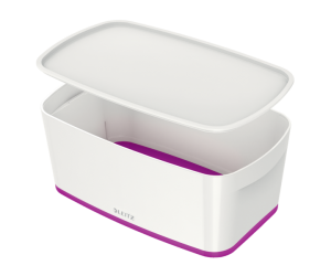 Cutie depozitare Leitz MyBox, cu capac, mica, culori duale, alb-mov