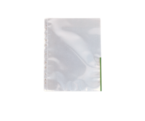 Folie de protectie Esselte, A4, deschidere superioara si lateral dreapta, margine verde, 105 mic, 100 buc/set, cristal Folie de protectie Esselte, A4, deschidere superioara si lateral dreapta, margine verde, 105 mic, 100 buc/set, cristal