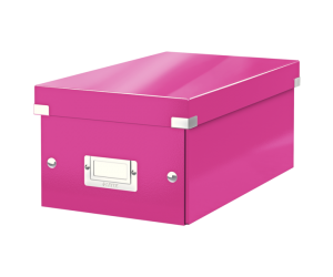 Cutie depozitare Leitz WOW Click & Store, carton laminat, pentru DVD-uri, roz