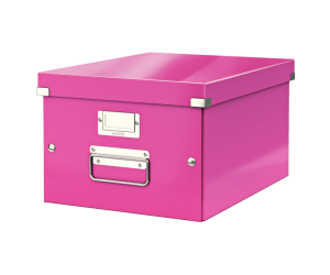 Cutie depozitare Leitz WOW Click & Store, carton laminat, medie, roz