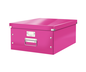 Cutie depozitare Leitz WOW Click & Store, carton laminat, mare, roz