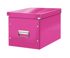 Cutie depozitare Leitz WOW Click & Store, carton laminat, Cub, mare, roz