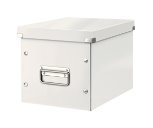 Cutie depozitare Leitz WOW Click & Store, carton laminat, Cub, medie, alb