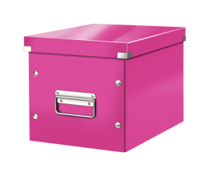 Cutie depozitare Leitz WOW Click & Store, carton laminat, Cub, medie, roz