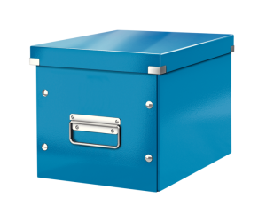 Cutie depozitare Leitz WOW Click & Store, carton laminat, Cub, medie, albastru