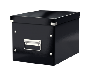 Cutie depozitare Leitz WOW Click & Store, carton laminat, Cub, medie, negru